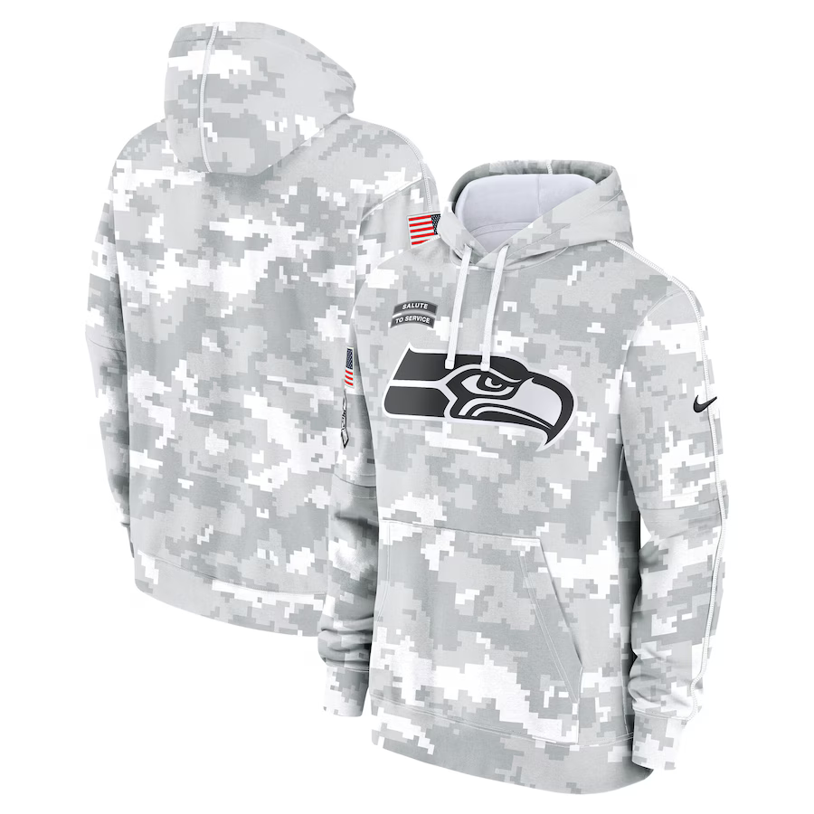 Men's Seattle Seahawks Arctic Camo 2024 Salute to Service Club Fleece Pullover Hoodie football jersey product view 1
