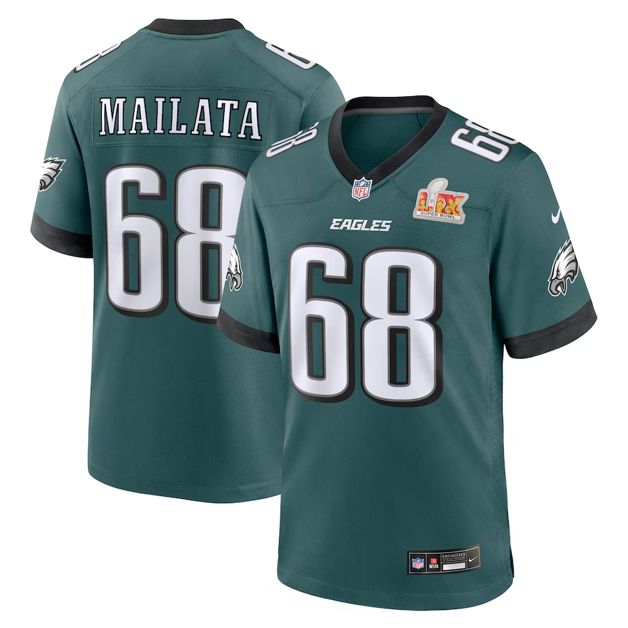 Men's Philadelphia Eagles Jordan Mailata Midnight Green Super Bowl LIX Game Player Jersey basketball jersey product view 1