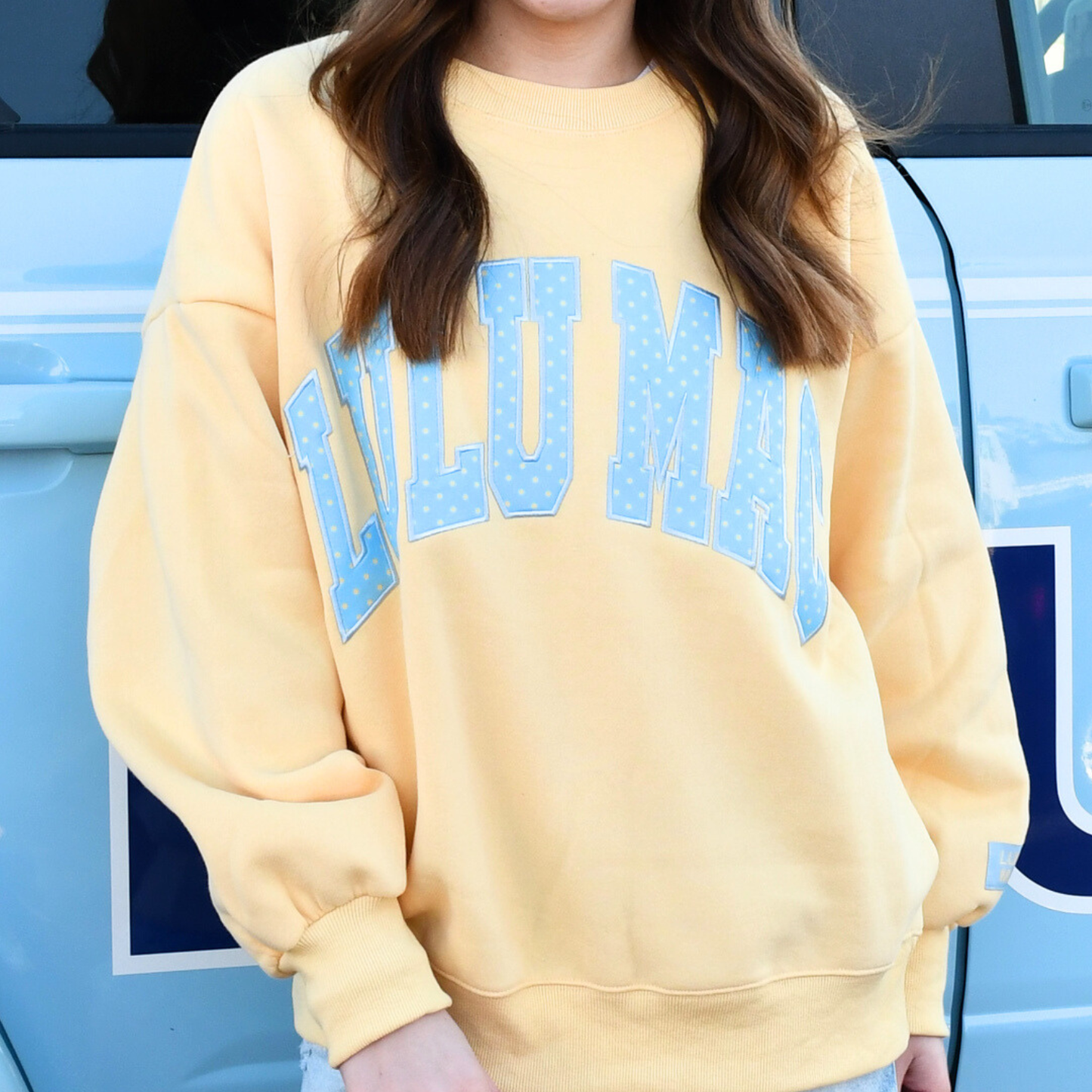 LM-SW-1008-PD Butter/Light Blue Polka Dot Sweatshirt Unisex T-shirt, Sweatshirt, Hoodie, Long Sleeve Tee - T-Shirt, Sweatshirt, Hoodie