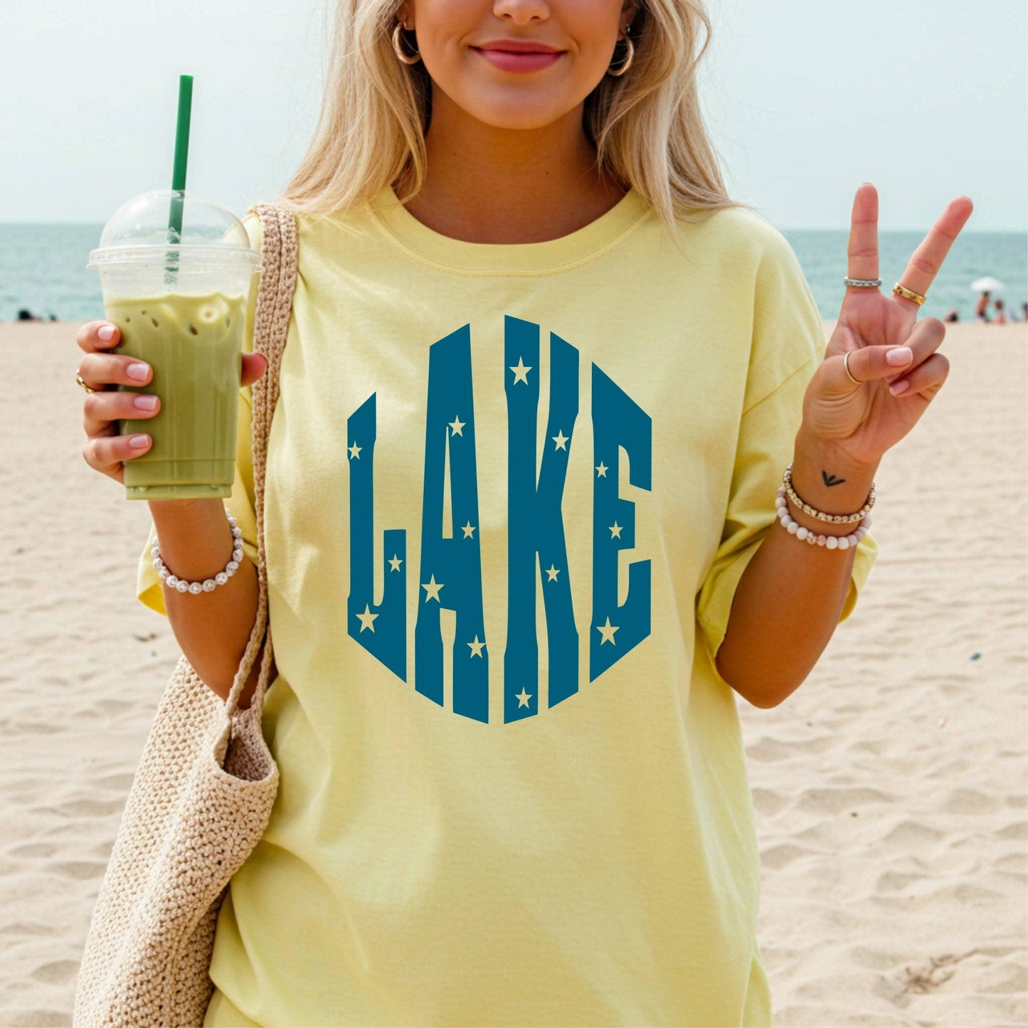 Lake Stars Font Yellow Bella Retro Summer Graphic Tee Unisex T-shirt, Sweatshirt, Hoodie, Long Sleeve Tee - T-Shirt, Sweatshirt, Hoodie