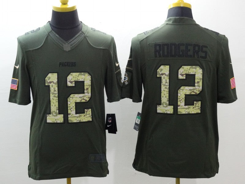 Men's Green Bay Packers Aaron Rodgers #12 Army Green Game Jersey1 football jersey product view 1
