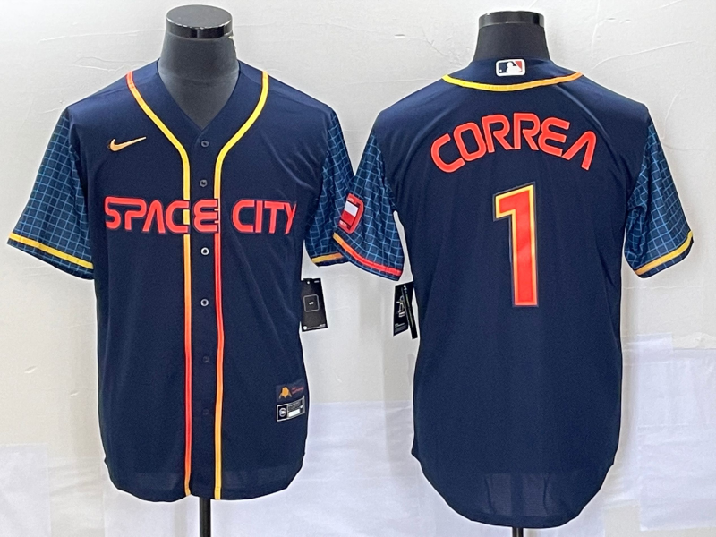 Men's Houston Astros Carlos Correa #1 Navy 2022 City Connect Replica Player Jersey1 baseball jersey product view 1