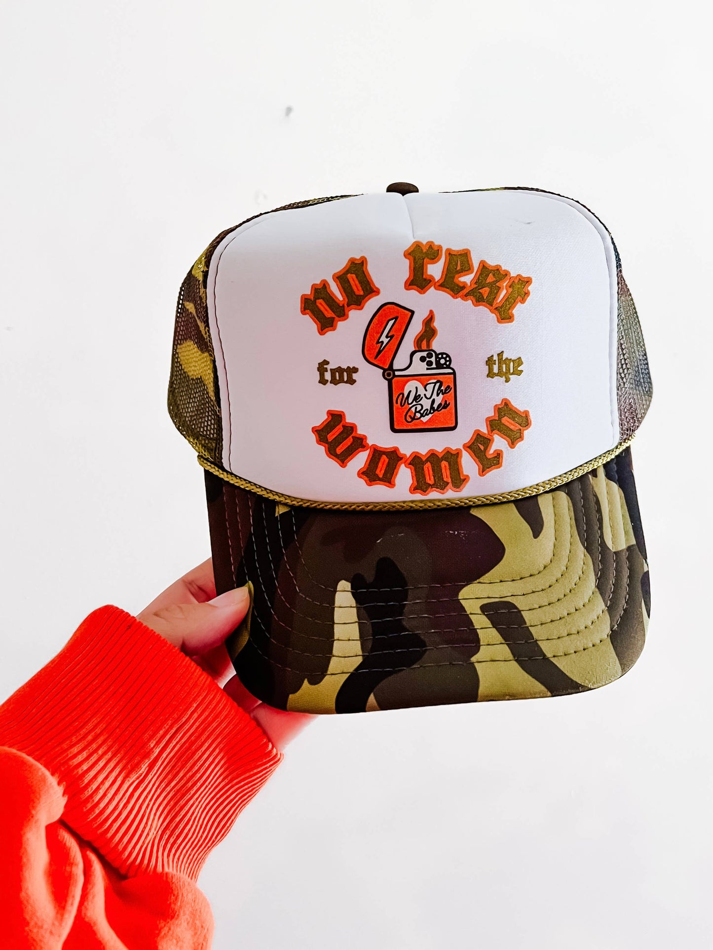 No Rest For the Women Flame Trucker Hat - White/Camo Unisex T-shirt, Sweatshirt, Hoodie, Long Sleeve Tee - T-Shirt, Sweatshirt, Hoodie
