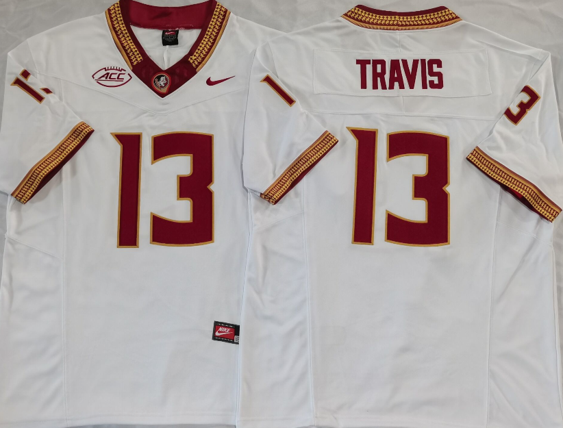 Men's Florida State Seminoles Jordan Travis White Player Jersey basketball jersey product view 1