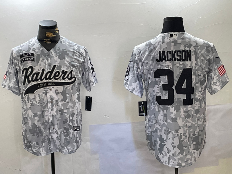 Men's Las Vegas Raiders Bo Jackson Arctic Camo 2024 Salute to Service Player Jersey football jersey product view 1