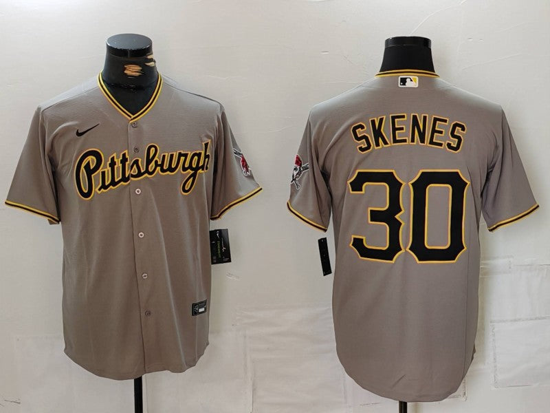 Men's Pittsburgh Pirates Paul Skenes #30 Gray Replica Player Jersey1 baseball jersey product view 1
