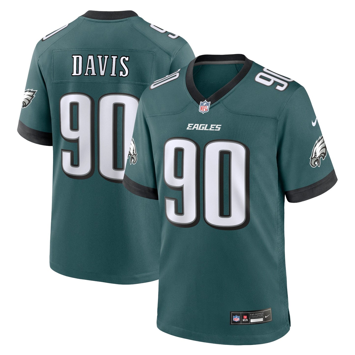 Jordan Davis Philadelphia Eagles Team Game Jersey - Midnight Green football jersey product view 1