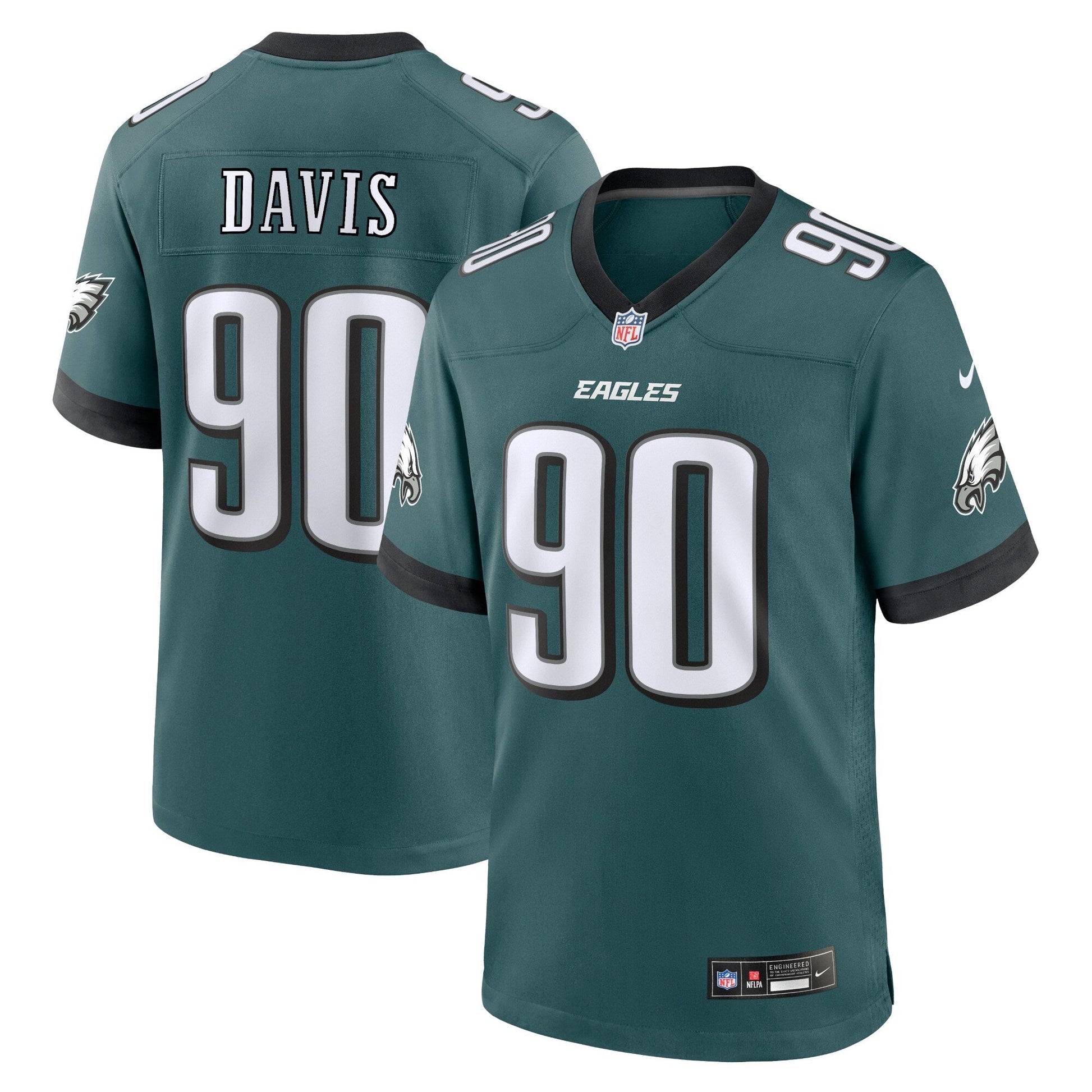Jordan Davis Philadelphia Eagles Team Game Jersey - Midnight Green football jersey product view 1