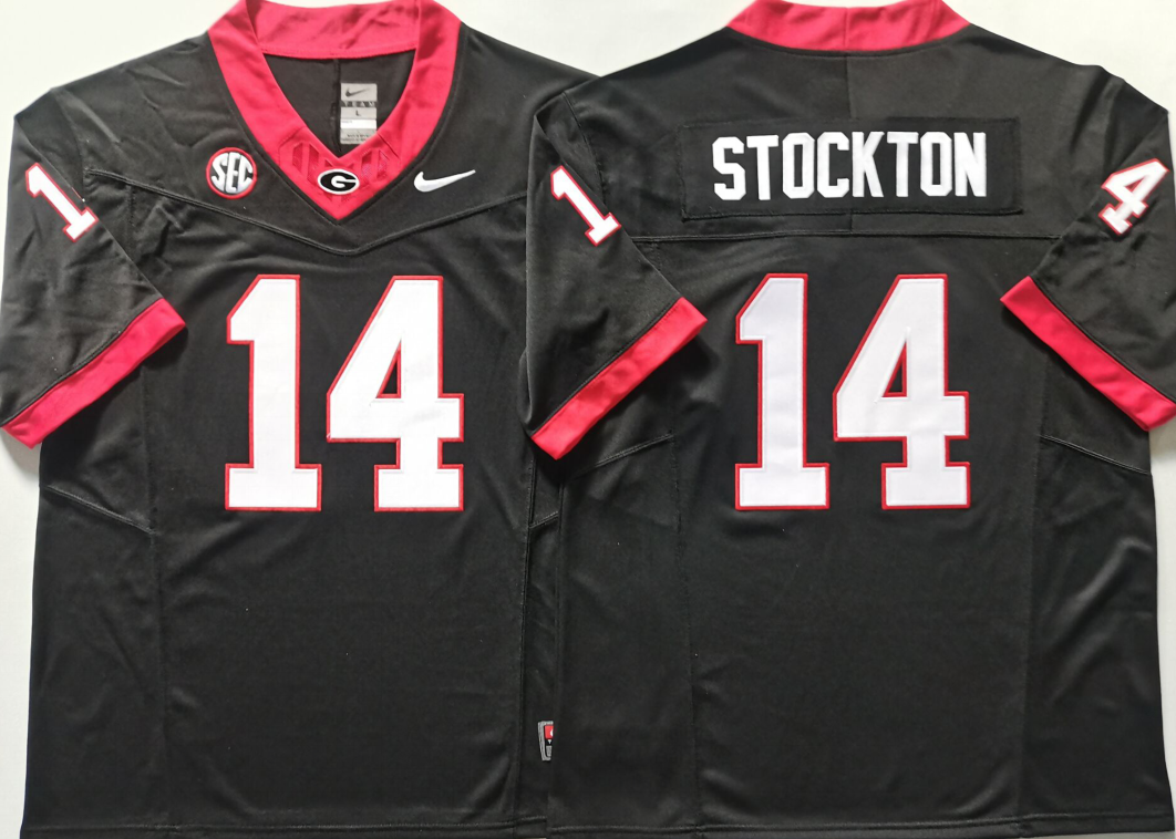 Men's Georgia Bulldogs Gunner Stockton Black Player Game Jersey sports jersey product view 1