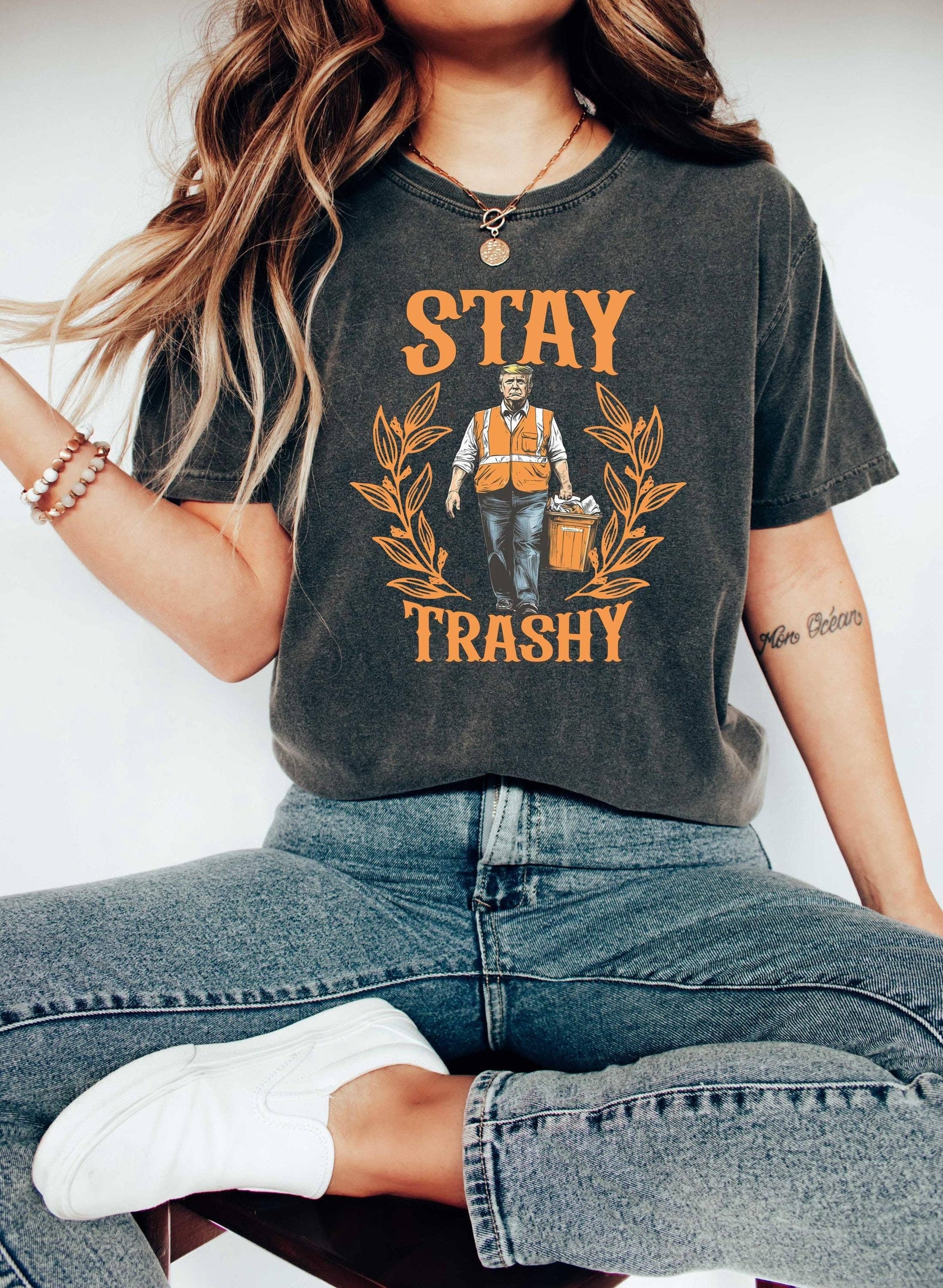 Stay Trashy Trump Shirt Funny Republican Support Design Unisex T-shirt, Sweatshirt, Hoodie, Long Sleeve Tee - T-Shirt, Sweatshirt, Hoodie