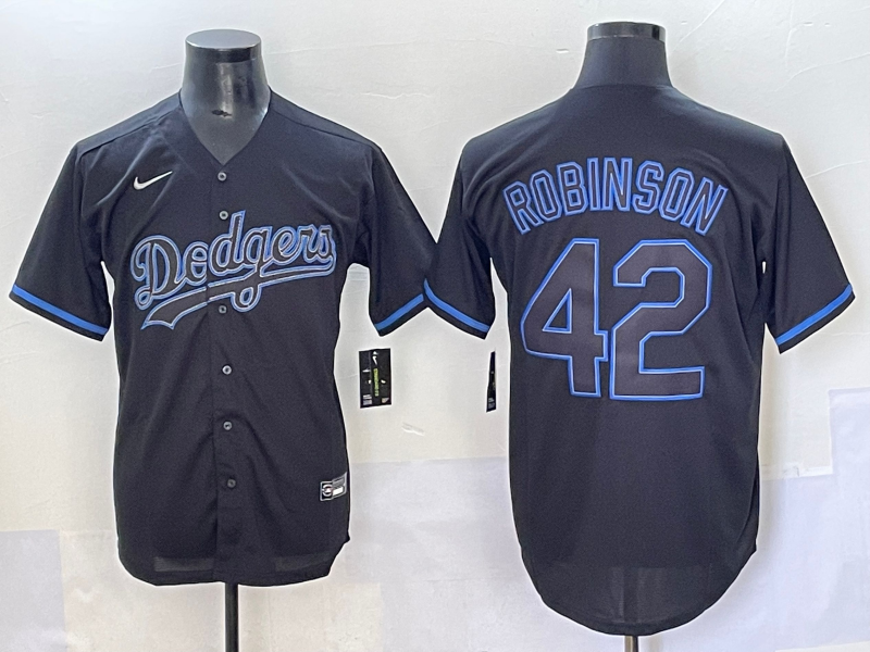 Men's Los Angeles Dodgers Jackie Robinson #42 Black Team Game Jersey baseball jersey product view 1