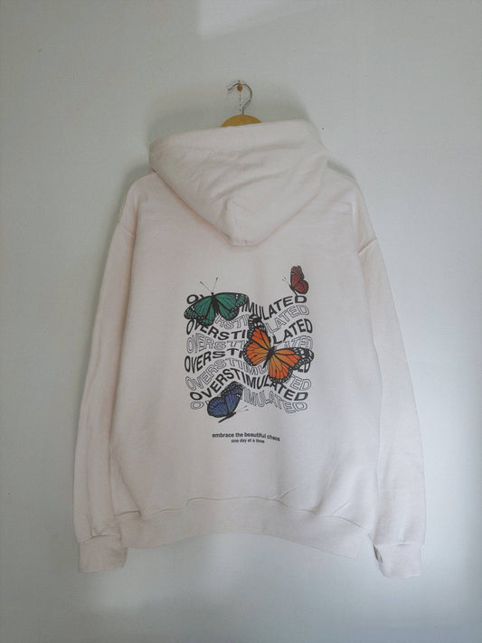 "Overstimulated" Cream Hoodie  Unisex T-shirt, Sweatshirt, Hoodie, Long Sleeve Tee - T-Shirt, Sweatshirt, Hoodie