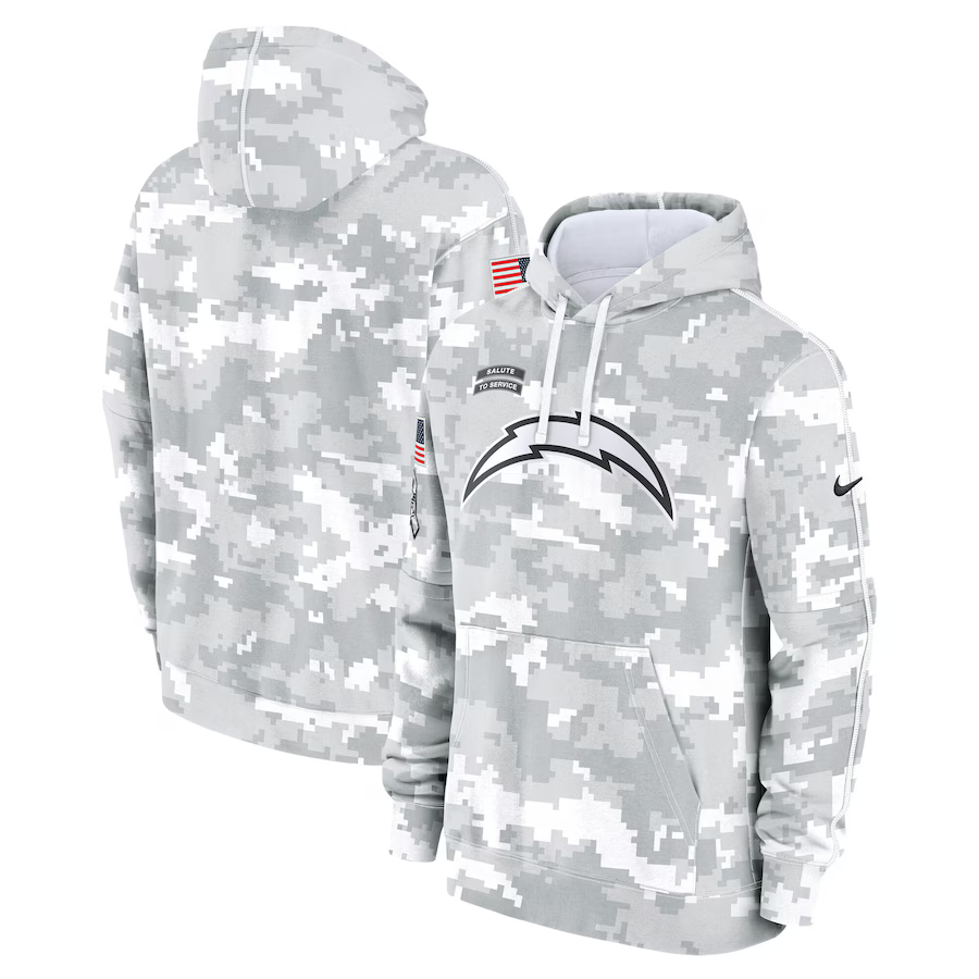 Men's Los Angeles Chargers Arctic Camo 2024 Salute to Service Club Fleece Pullover Hoodie football jersey product view 1
