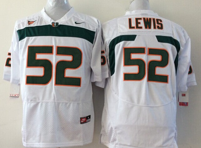 Men's Miami Hurricanes Ray Lewis #52 White Team Football Jersey football jersey product view 1