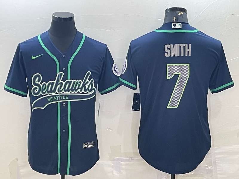 Men's Seattle Seahawks Geno Smith Navy Game Jersey Joint Edition football jersey product view 1