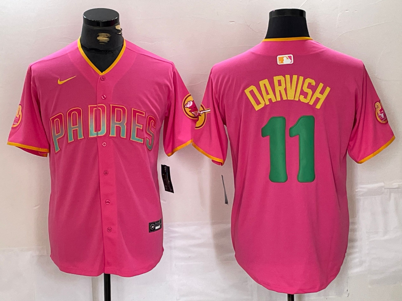Men's San Diego Padres Yu Darvish #11 Pink Replica Player Jersey1 baseball jersey product view 1