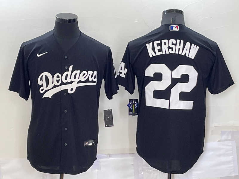 Men's Los Angeles Dodgers Clayton Kershaw #22 Black Replica Baseball Jersey1 baseball jersey product view 1