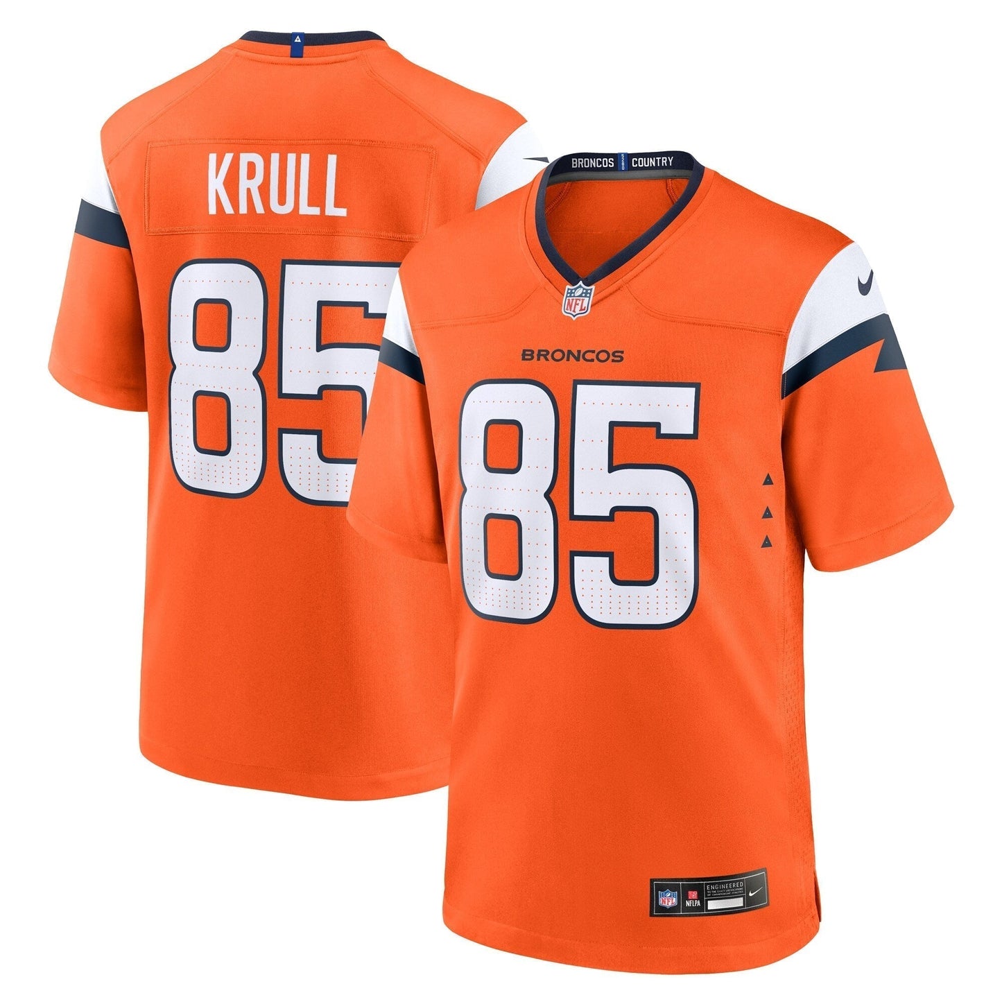 Lucas Krull Denver Broncos Team Game Jersey - Orange football jersey product view 1