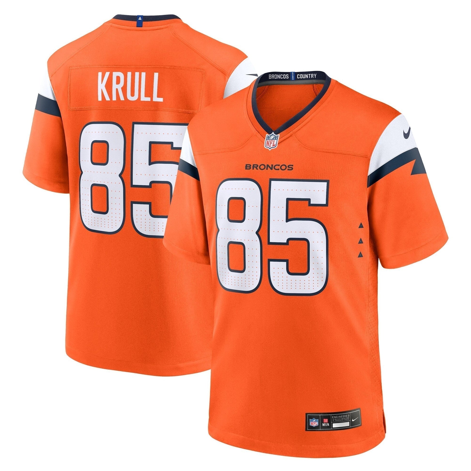 Lucas Krull Denver Broncos Team Game Jersey - Orange football jersey product view 1