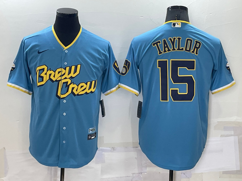 Men's Milwaukee Brewers Tyrone Taylor #15 Blue Stitched Jersey1 baseball jersey product view 1