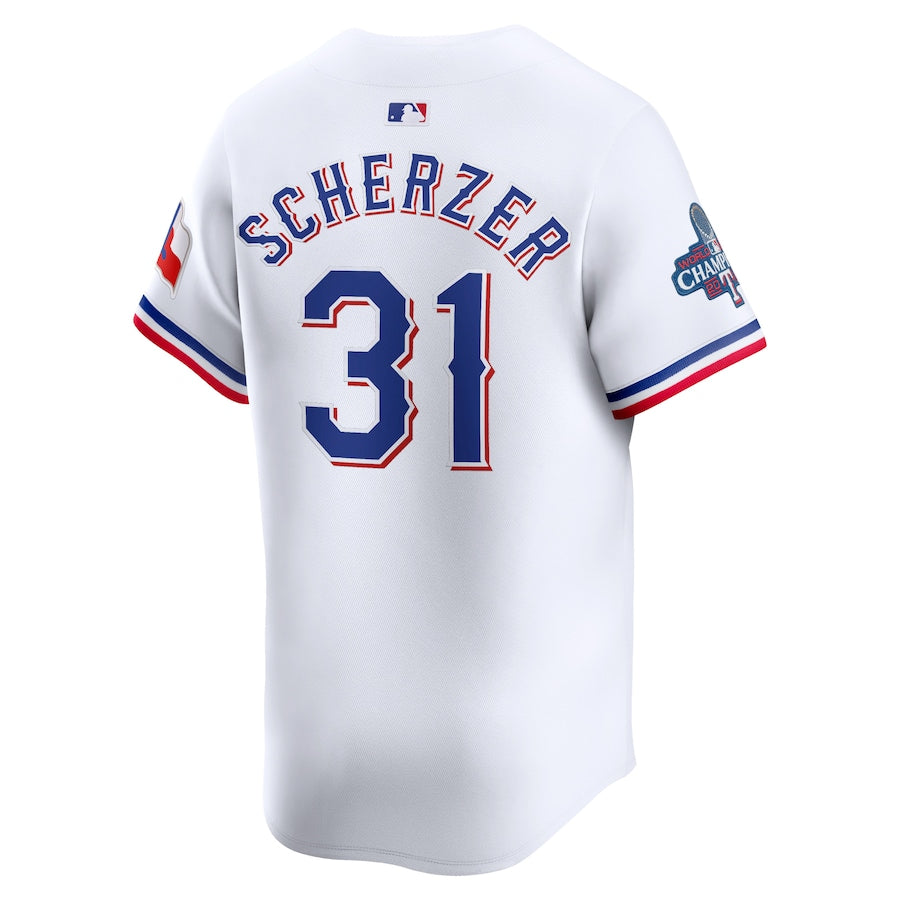 Max Scherzer Texas Rangers Home 2023 World Series Champions Limited Shirt - White baseball jersey product view 3