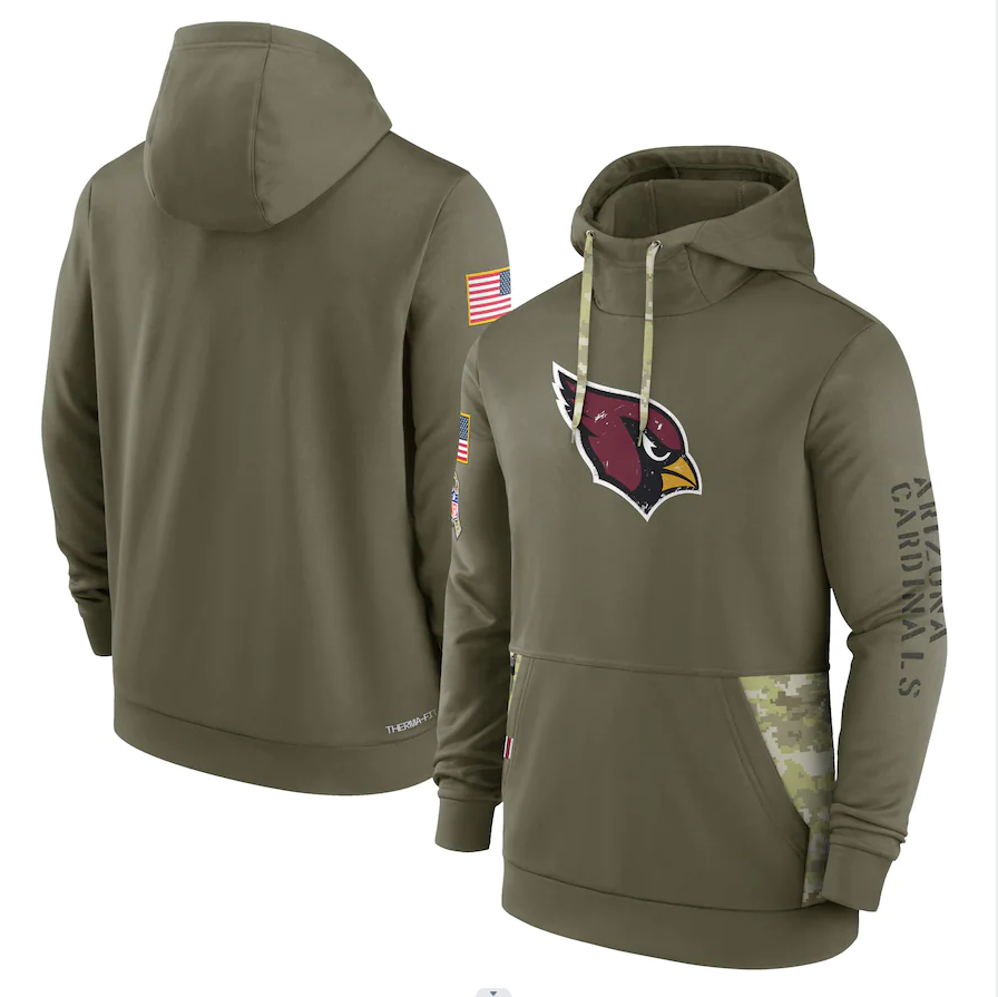 Men's Arizona Cardinals Olive 2022 Salute to Service Therma Performance Pullover Hoodie football jersey product view 1