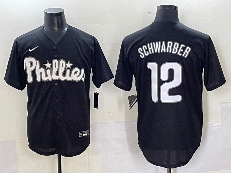 Men's Philadelphia Phillies Kyle Schwarber Black Lights Out Replica Jersey baseball jersey product view 1