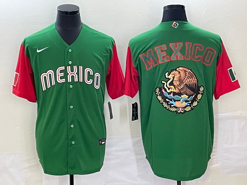 Men's 2023 World Baseball Classic Mexico Green/Red Alternate Game Jersey baseball jersey product view 1