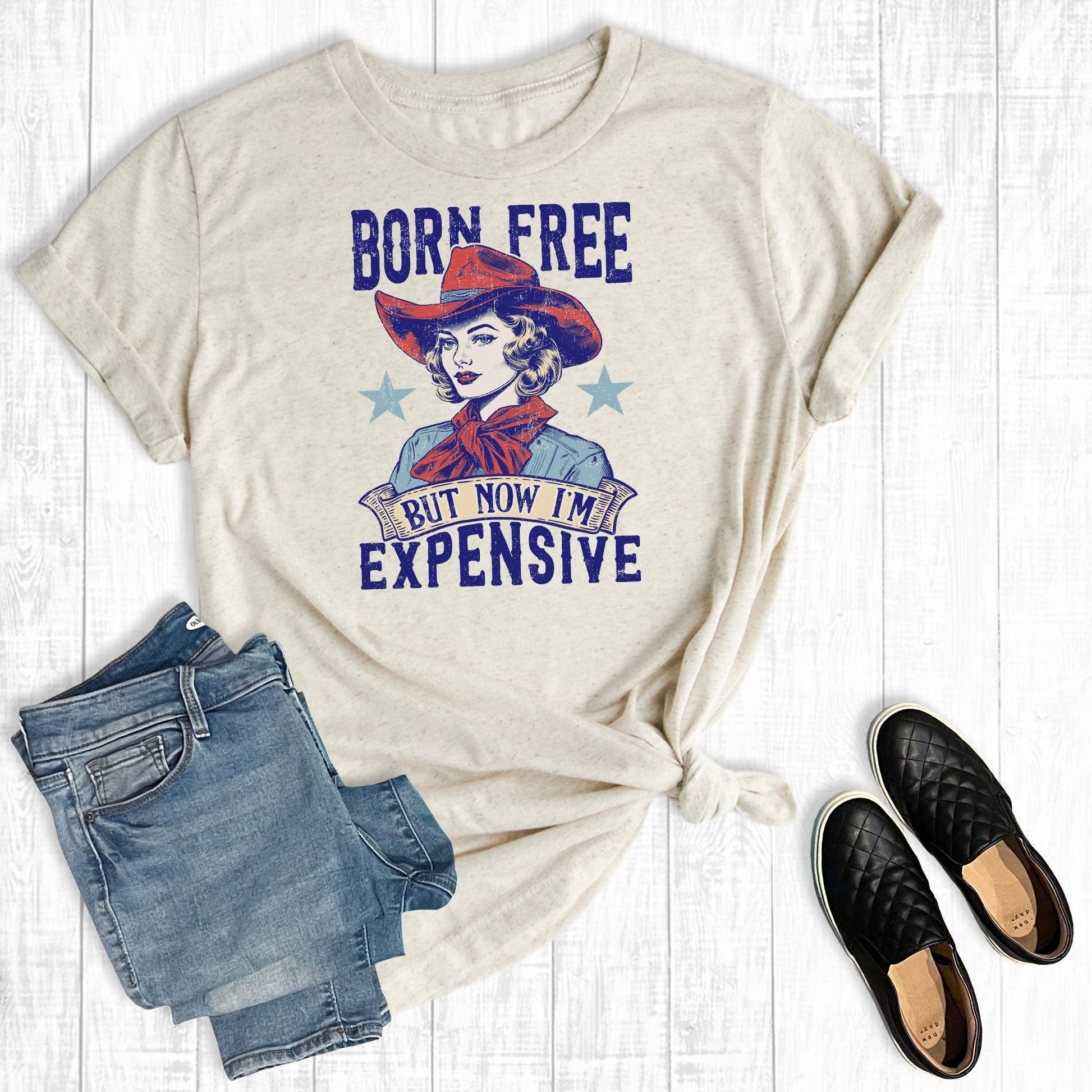 Western July 4th Born Free But Now I'm Expensive Graphic Tee Unisex T-shirt, Sweatshirt, Hoodie, Long Sleeve Tee - T-Shirt, Sweatshirt, Hoodie