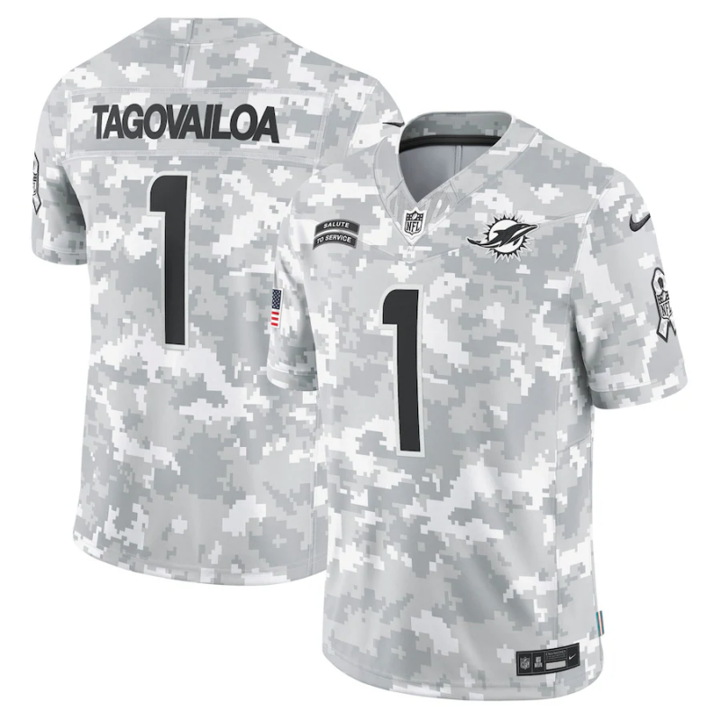Men's Miami Dolphins Tua Tagovailoa Arctic Camo 2024 Salute to Service Limited Jersey football jersey product view 1