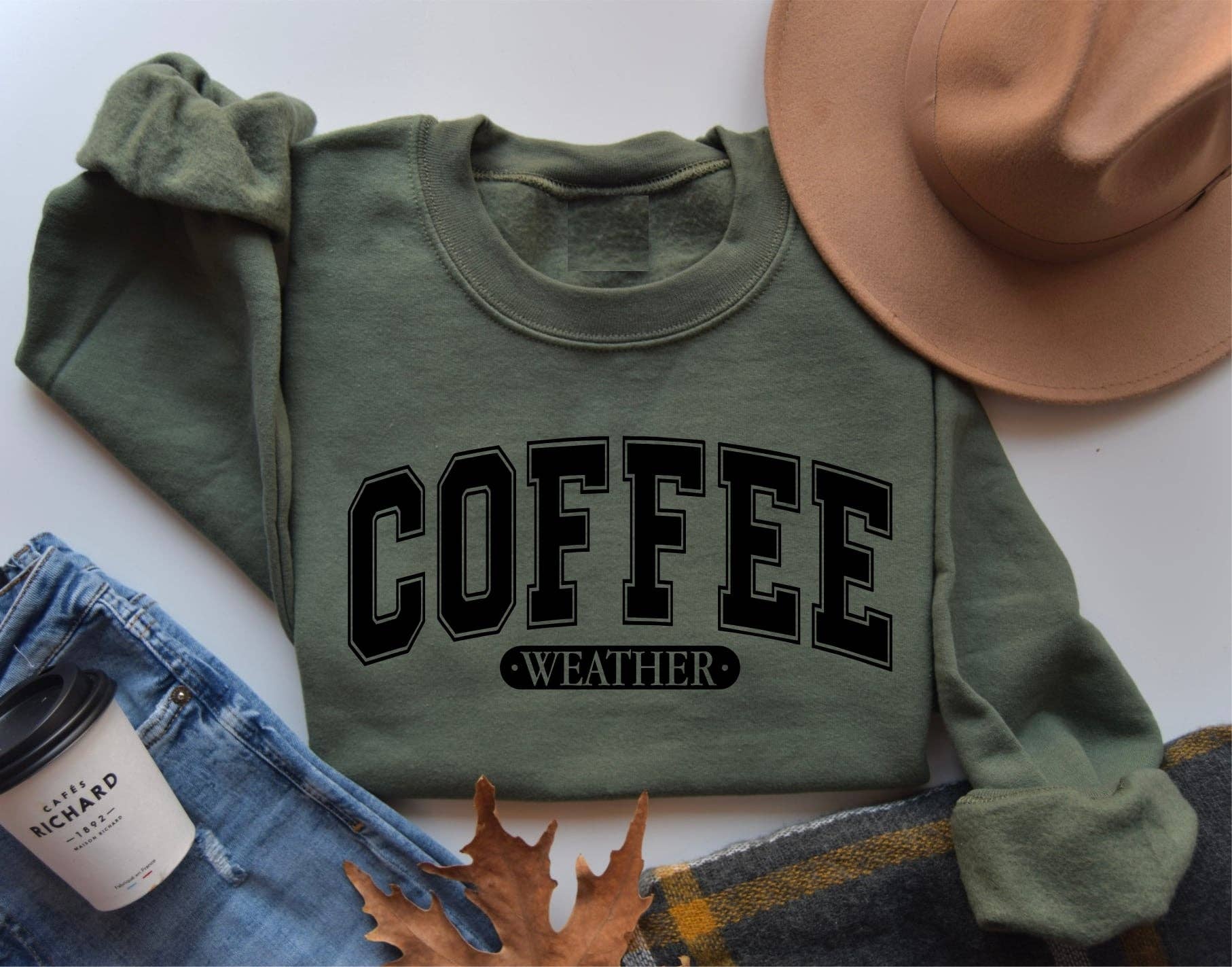 Trendy Coffee Weather Olive Graphic Sweatshirt Free Ship Unisex T-shirt, Sweatshirt, Hoodie, Long Sleeve Tee - T-Shirt, Sweatshirt, Hoodie