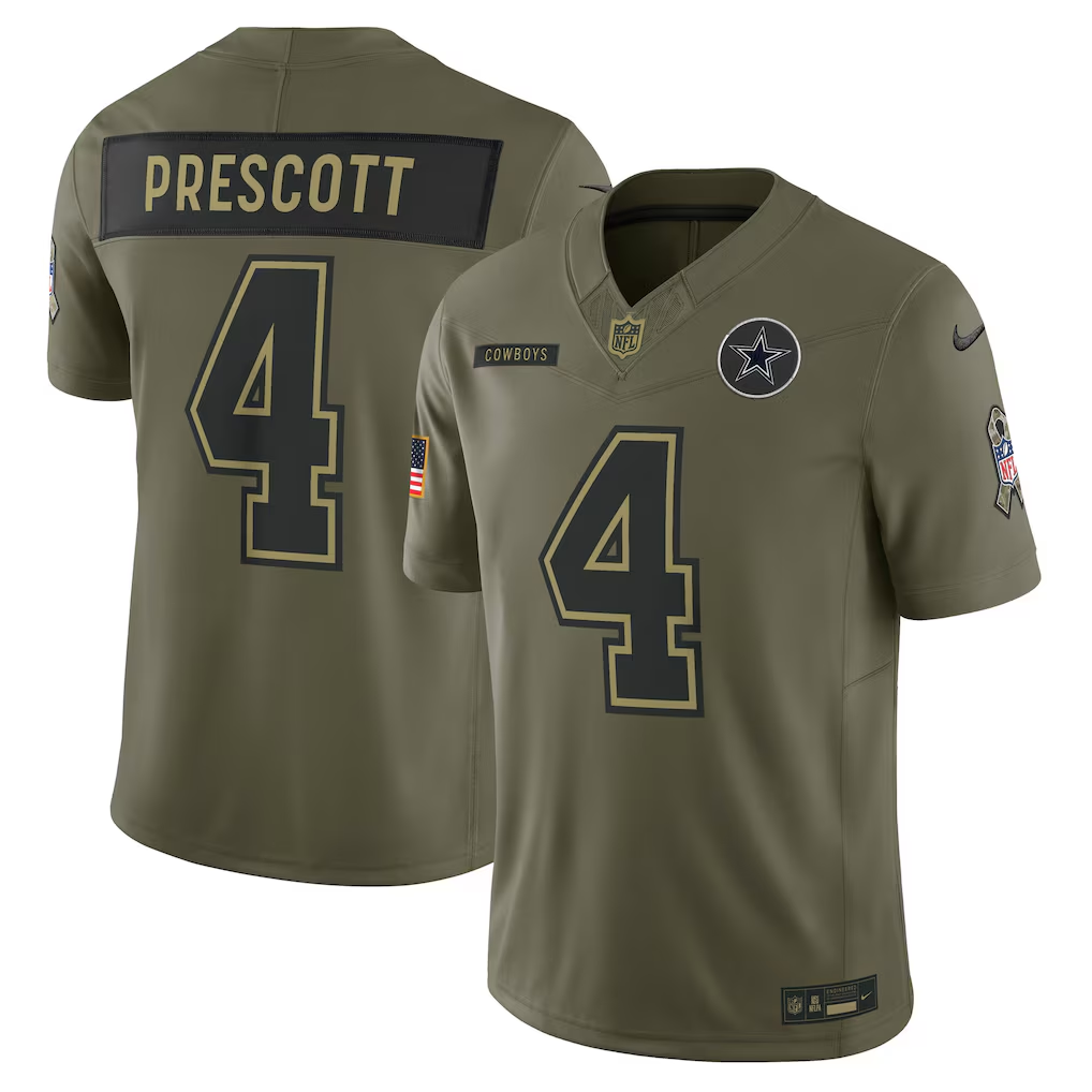 Men's Dallas Cowboys Dak Prescott Olive 2025 Salute to Service Limited Jersey football jersey product view 1