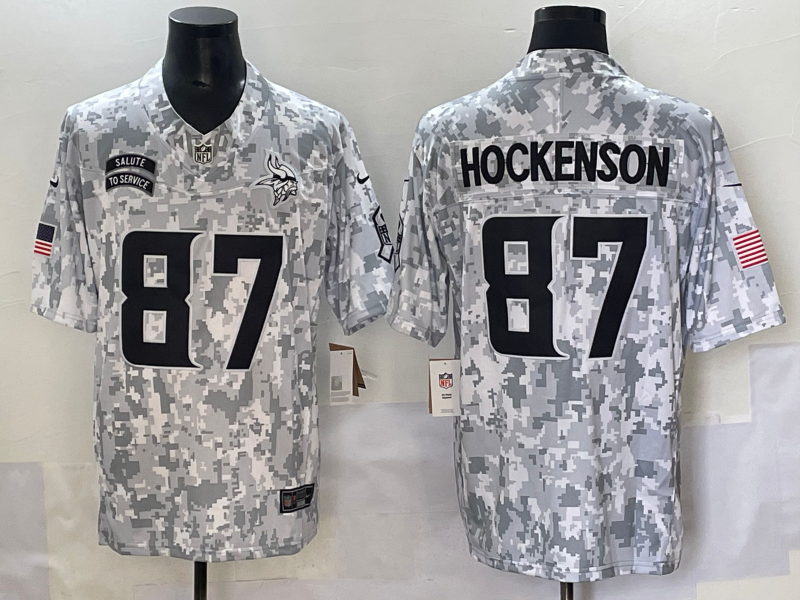 Men's Minnesota Vikings T.J. Hockenson #87 Arctic Camo 2024 Salute to Service Retired Player Limited Jersey football jersey product view 1