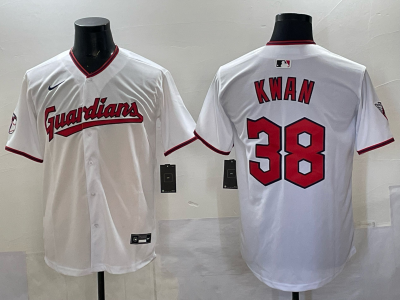 Men's Cleveland Guardians Steven Kwan #38 White Home Replica Player Jersey baseball jersey product view 1