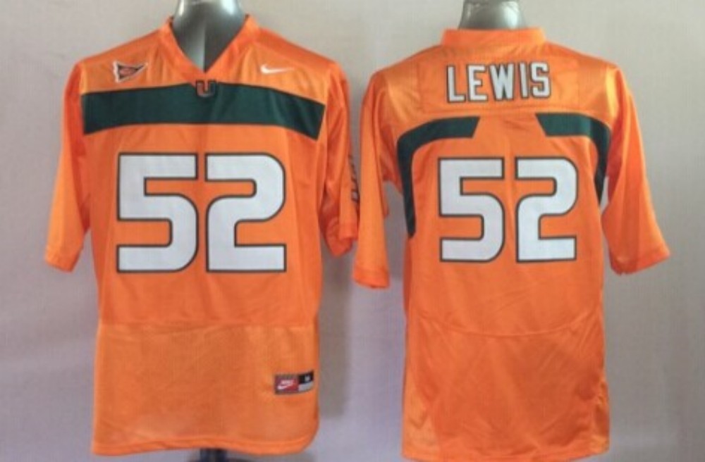 Men's Miami Hurricanes Ray Lewis #52 Orange Team Football Jersey football jersey product view 1