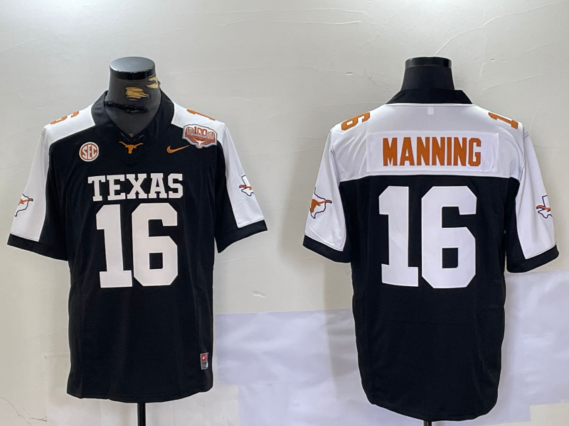 Men's Texas Longhorns Arch Manning #16 Black Game Jersey sports jersey product view 1