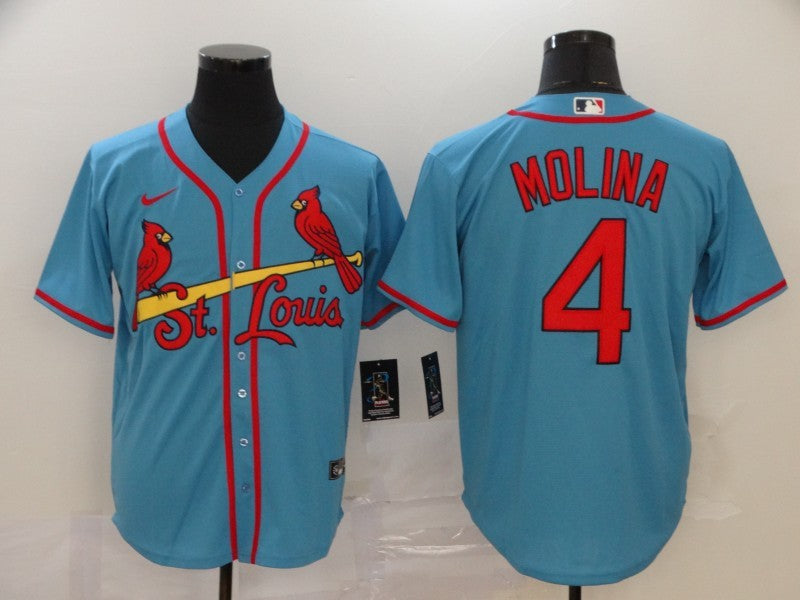 Men's St. Louis Cardinals #4 Yadier Molina Majestic Horizon Blue Jersey baseball jersey product view 1