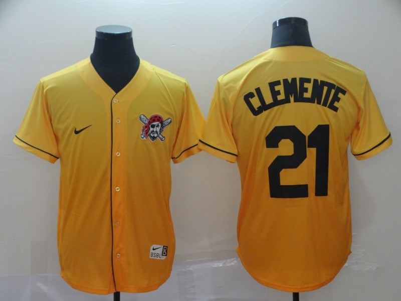 Men's Pittsburgh Pirates Roberto Clemente #21 Yellow Replica Player Jersey baseball jersey product view 1