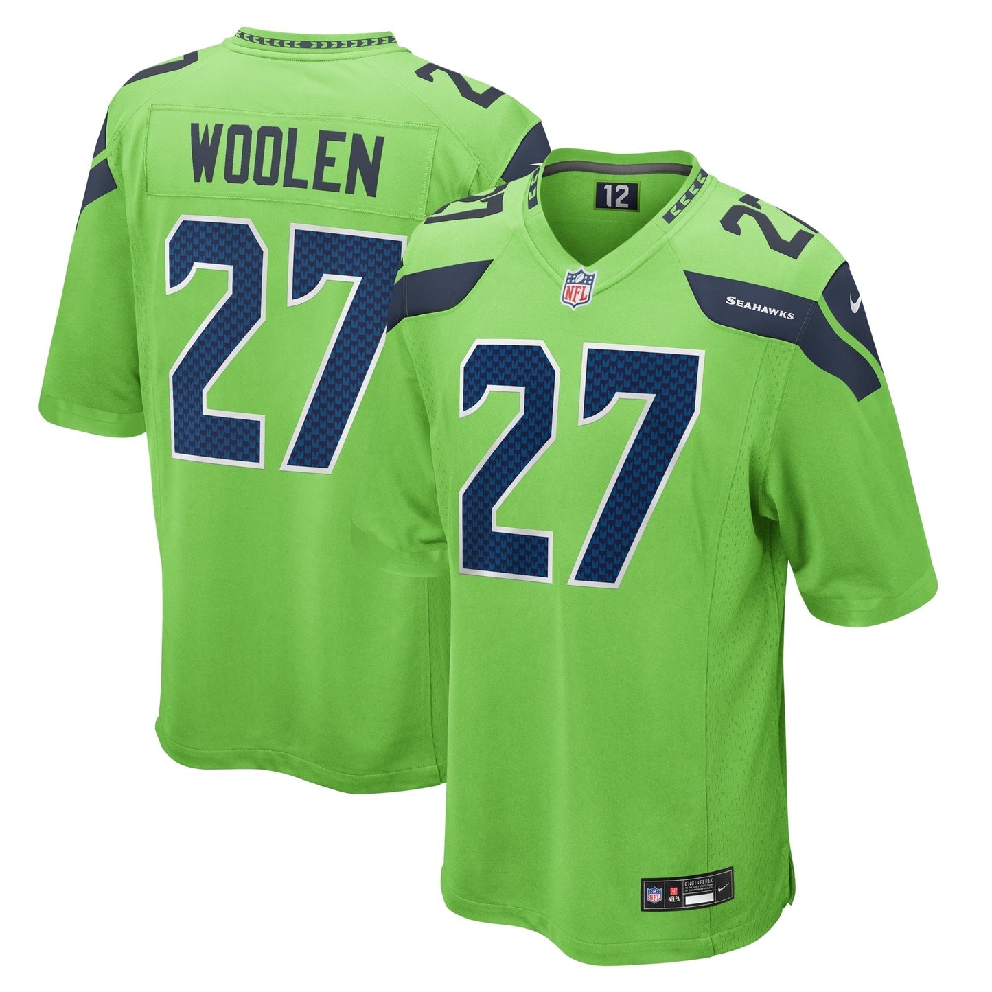 Tariq Woolen Seattle Seahawks Game Jersey - Neon Green football jersey product view 1