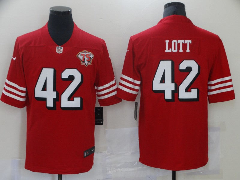 Men's San Francisco 49ers Ronnie Lott Red 75th Anniversary Game Jersey football jersey product view 1