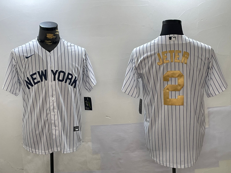 Men's New York Yankees Derek Jeter #2 White Player Game Jersey baseball jersey product view 1