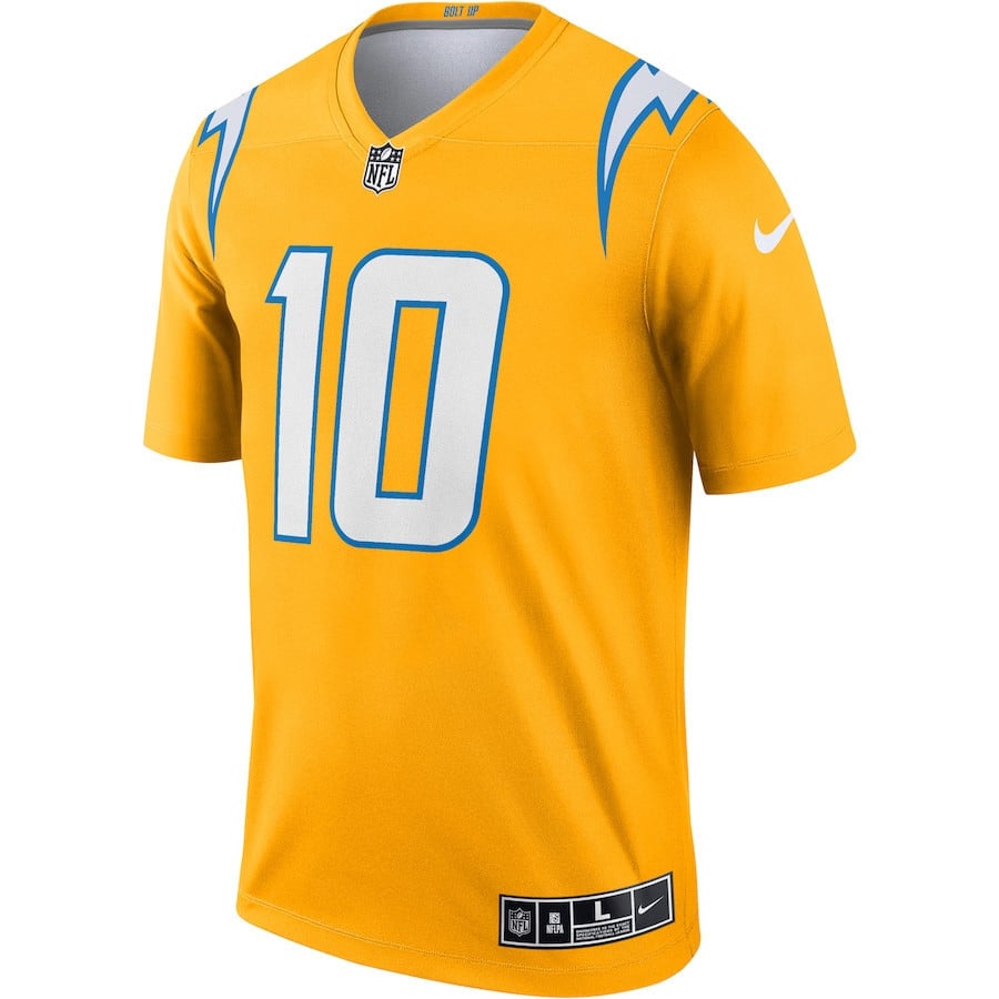 Justin Herbert 10 Los Angeles Chargers Inverted Legend Jersey - Gold football jersey product view 2