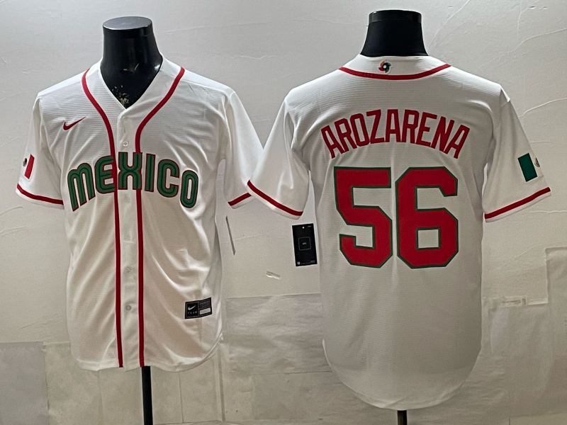 Men's Mexico Baseball Randy Arozarena #56 White 2026 World Baseball Classic Stadium Jersey baseball jersey product view 1