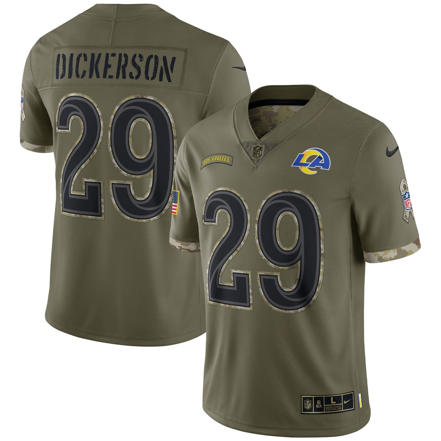 Eric Dickerson Los Angeles Rams Salute To Service Retired Limited Jersey - Olive football jersey product view 1