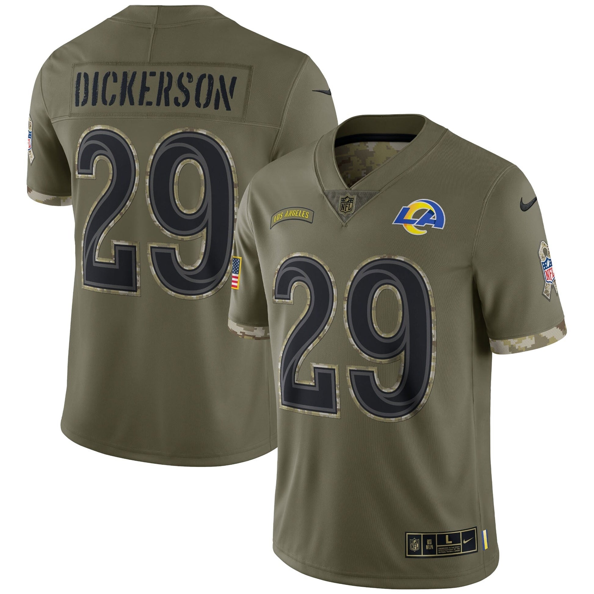 Eric Dickerson Los Angeles Rams Salute To Service Retired Limited Jersey - Olive football jersey product view 1