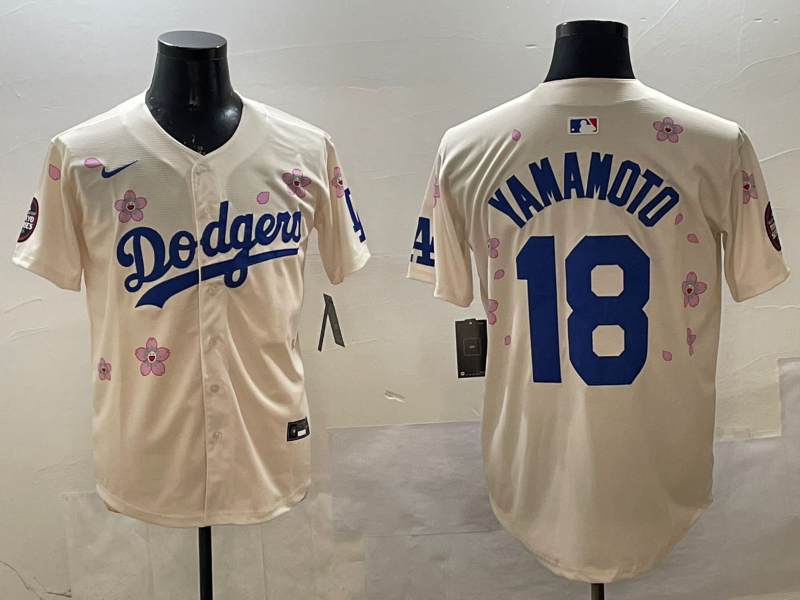 Men's Los Angeles Dodgers Yoshinobu Yamamoto Cream Replica Player Jersey baseball jersey product view 1