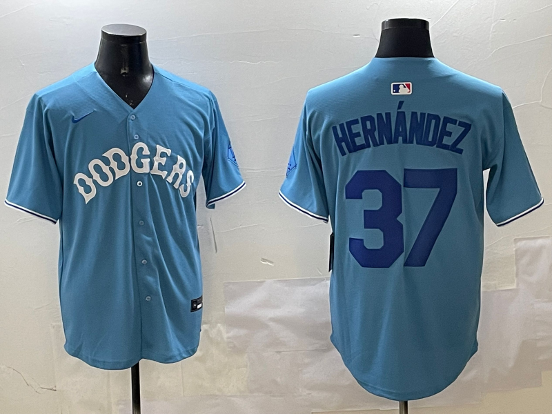 Men's Los Angeles Dodgers Teoscar Hernandez #37 Light Blue Replica Player Jersey baseball jersey product view 1