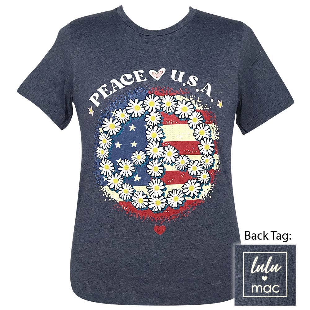 Lulu Mac - Peace USA - Heather Navy Ss - LM74 Unisex T-shirt, Sweatshirt, Hoodie, Long Sleeve Tee - T-Shirt, Sweatshirt, Hoodie