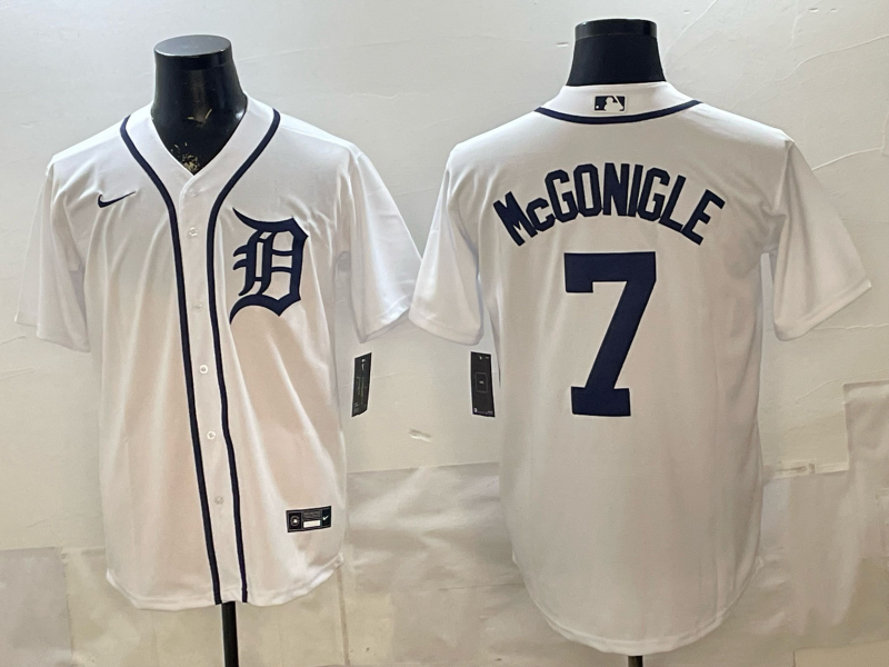Men's Detroit Tigers Kevin McGonigle #7 White Home Replica Player Jersey baseball jersey product view 1
