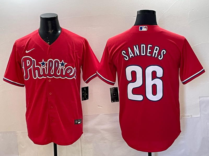 Men's Philadelphia Phillies Michael Saunders #26 Red Replica Player Jersey baseball jersey product view 1